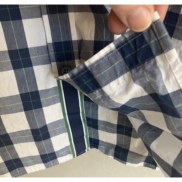 Banana Republic Large Slim Fit White & Blue Plaid Short Sleeved Shirt Preppy - Picture 6 of 8